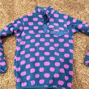 Girls Patagonia Snap-T Fleece Pullover - Blue with Polka Dots